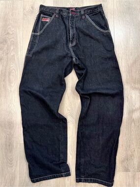 Vintage Mecca USA Baggy Black Denim Jeans Contrast Stitch 32x34 Y2K 90s